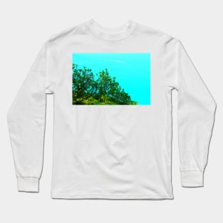 View from Parco della Repubblica in Sirolo at vegetation, Adriatic Sea, boat and trail Long Sleeve T-Shirt